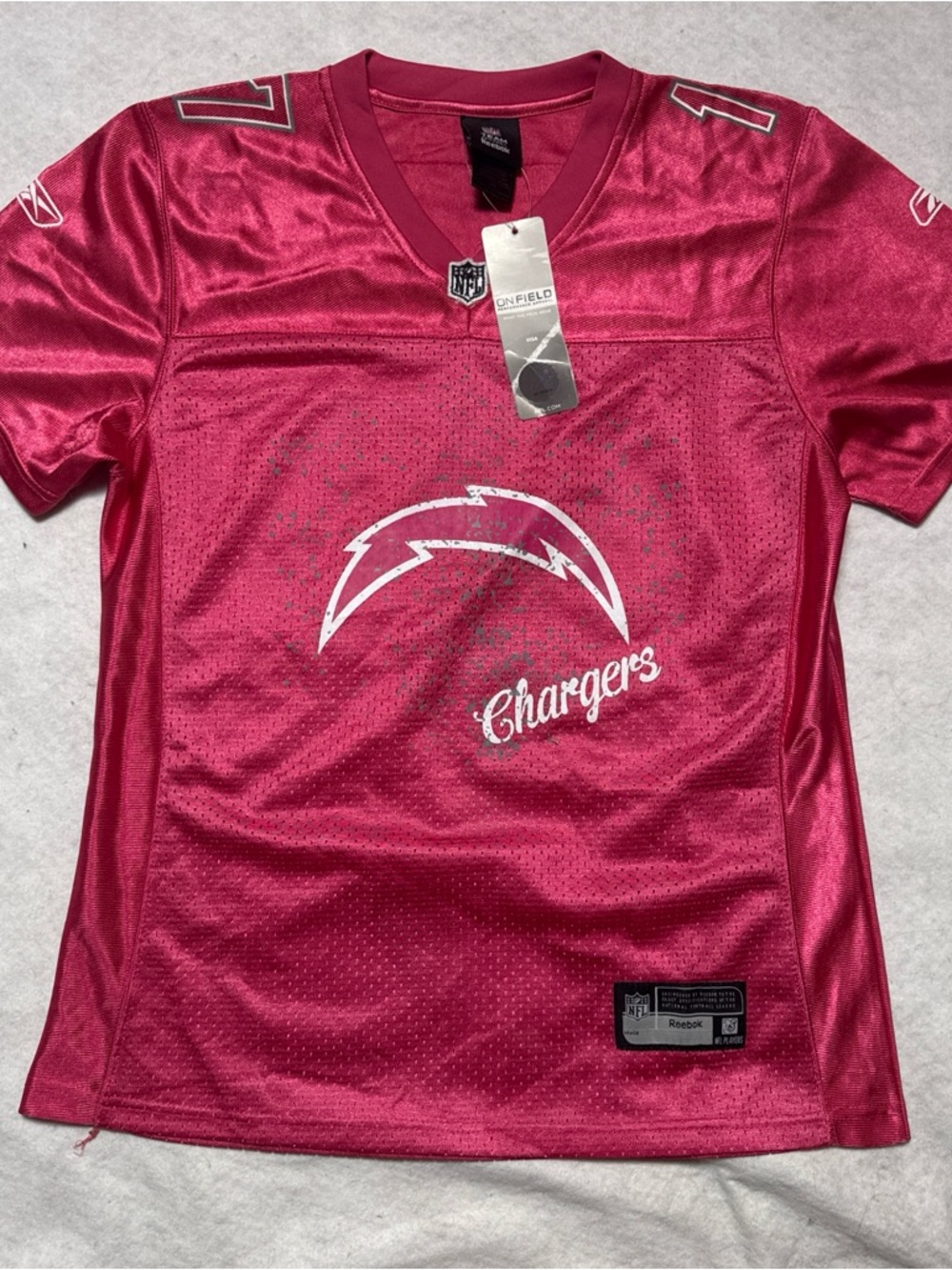 NWT Reebok San Diego Chargers Rivers 17 NFL Team Apparel Pink Jersey